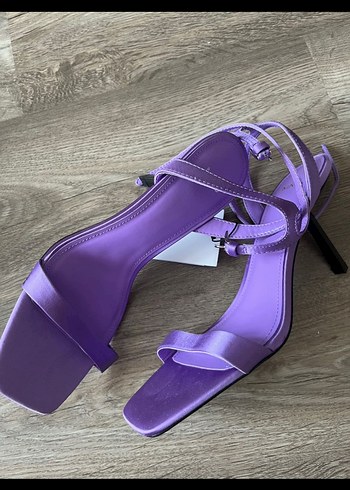 Mor Saten Stiletto Topuklu Kadın Sandalet - Görsel 2