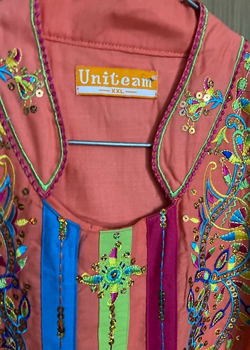 Boncuk İşlemeli Renkli Uzun Bohem Elbise - Görsel 4