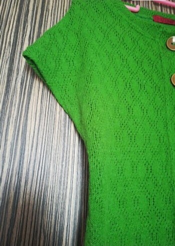 Kız Çocuk Yeşil Triko Kolsuz Hırka - Görsel 3