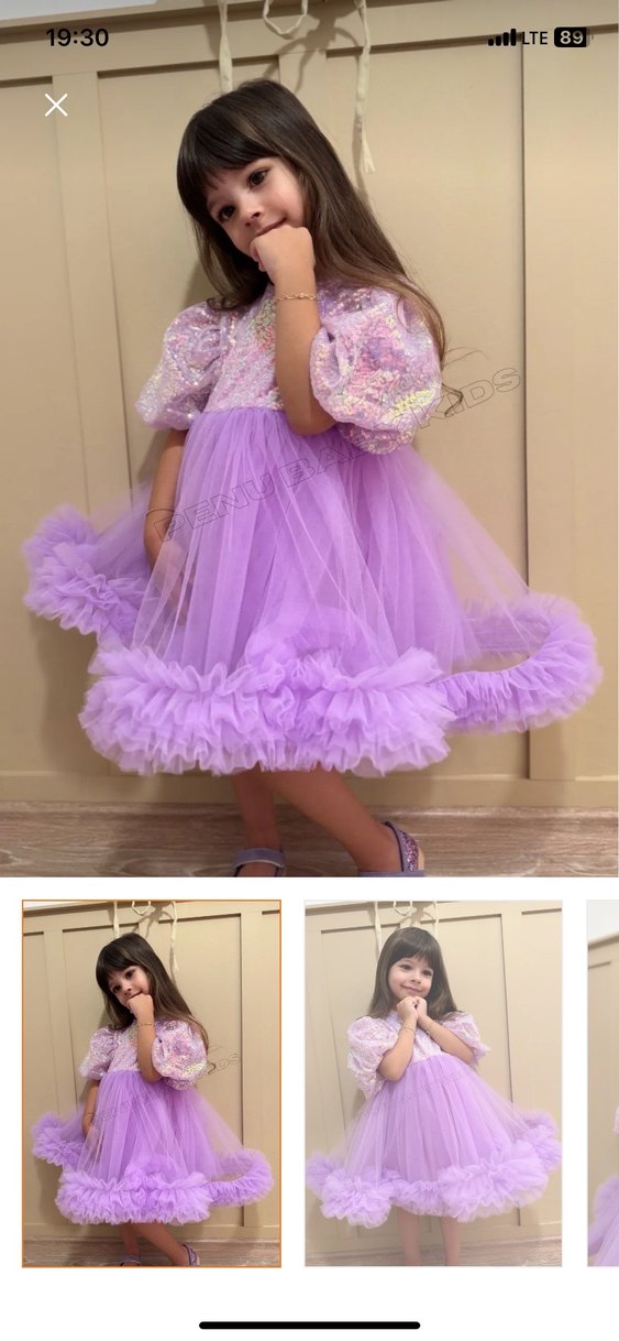 Mor Renkli Tül Detaylı Kız Çocuk Elbisesi - Görsel 2