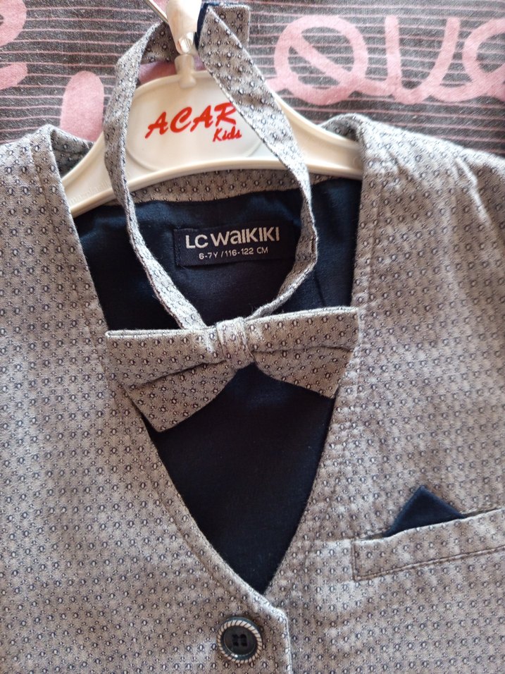 Gri Düğmeli Erkek çocuk Yelek ve Şapka Seti - Görsel 2