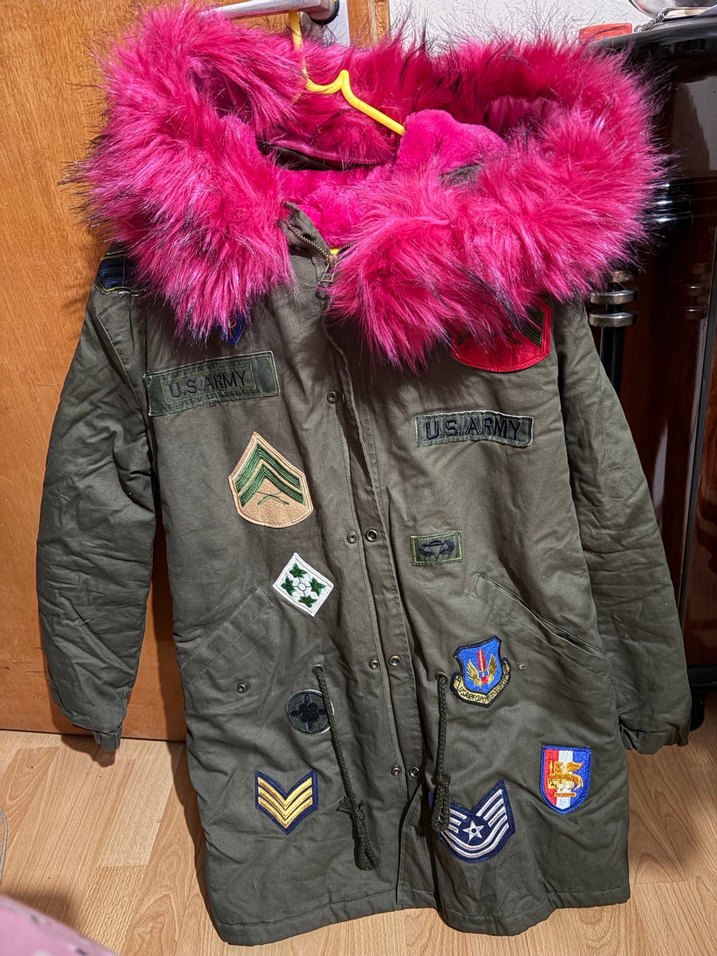 Pembe Kürklü Kamuflaj Kadın Mont - Görsel 2