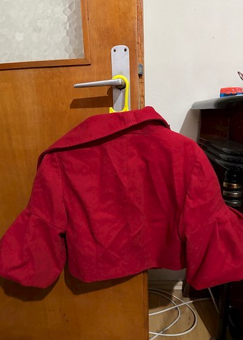 Parlak Kırmızı Mini Düğmeli Bolero Ceket - Görsel 2