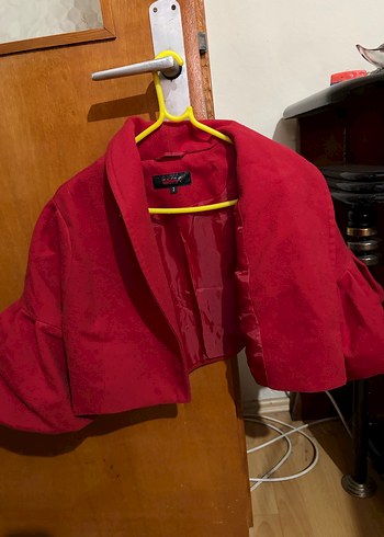 Parlak Kırmızı Mini Düğmeli Bolero Ceket - Görsel 4