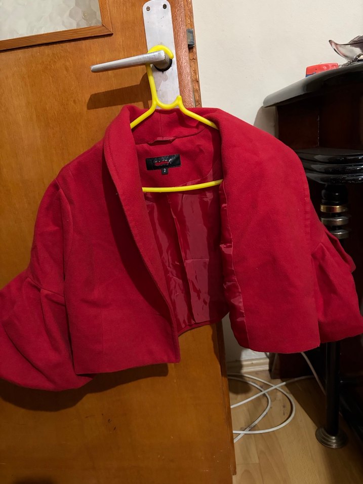 Parlak Kırmızı Mini Düğmeli Bolero Ceket - Görsel 4