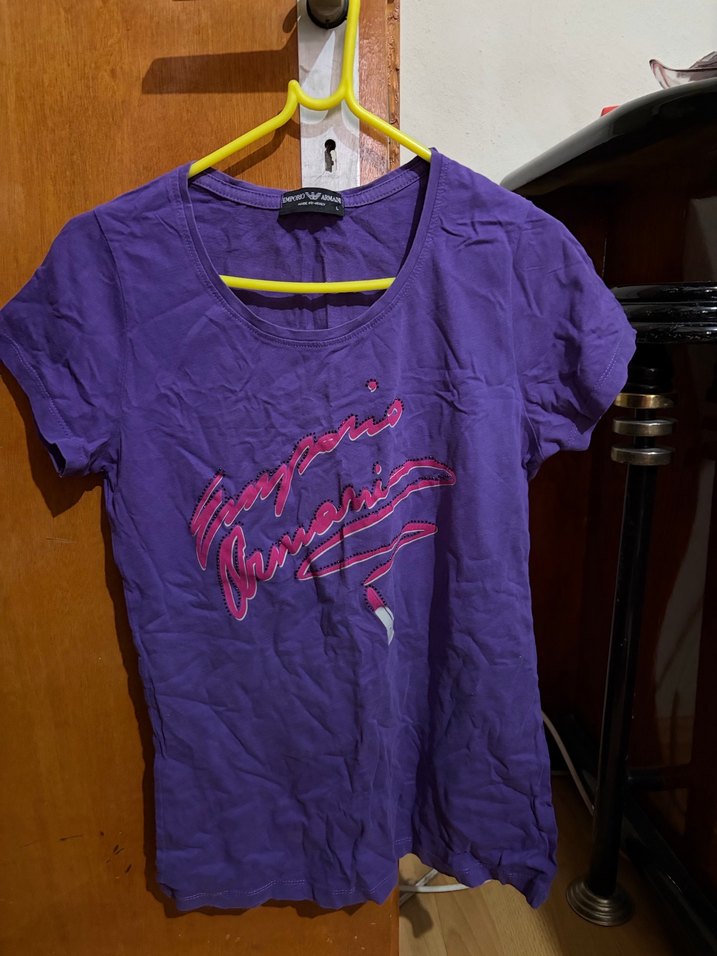 Mor Kız V Yakalı Baskılı Tişört - Görsel 5