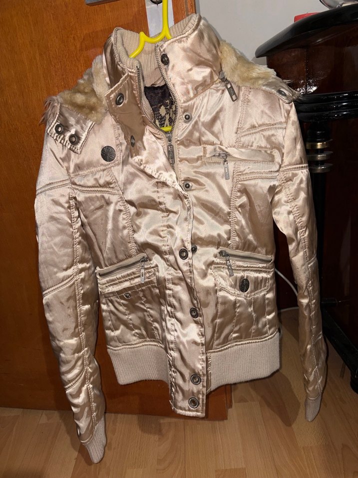 Bej Kadın Suni Kürklü Sokak Stili Ceket - Görsel 3