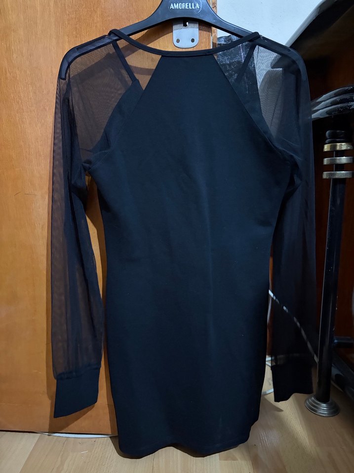 Düğmeli V Yaka Siyah Midi Gotik Elbise - Görsel 3