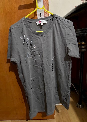 Taşlı ve Yırtık Detaylı Bayan T-shirt - Görsel 6