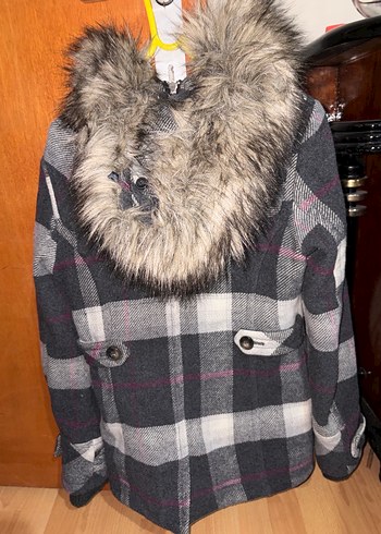 Gri Ekose Desenli Midi Hamile Kaban - Görsel 7