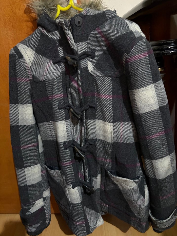 Gri Ekose Desenli Midi Hamile Kaban - Görsel 5