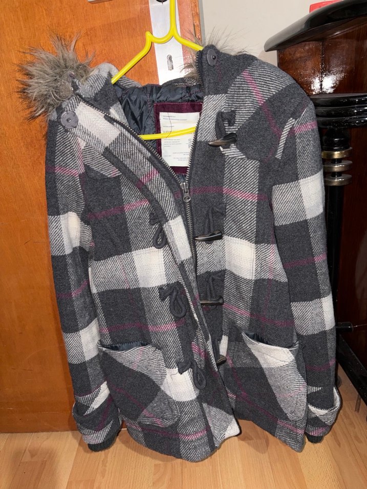 Gri Ekose Desenli Midi Hamile Kaban - Görsel 2