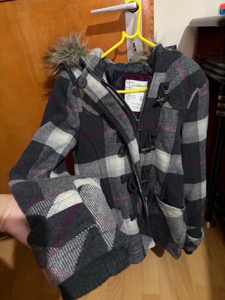 Gri Ekose Desenli Midi Hamile Kaban - Görsel 3