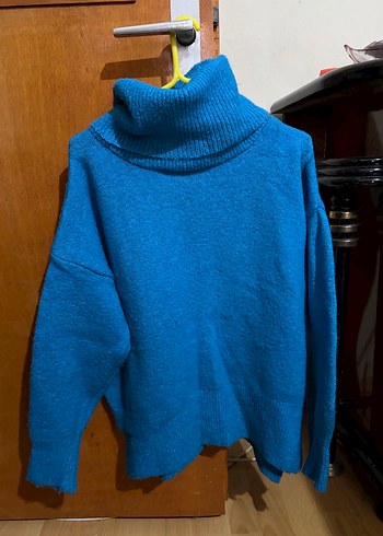 Mavi Boğazlı Örgü Kadın Kazak - Görsel 4