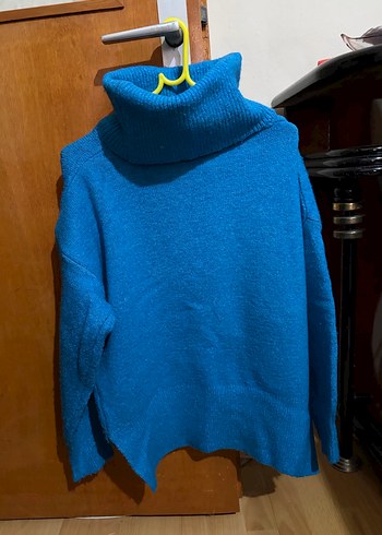 Mavi Boğazlı Örgü Kadın Kazak - Görsel 3