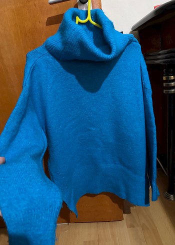 Mavi Boğazlı Örgü Kadın Kazak - Görsel 2