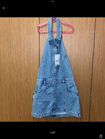 PULL AND BEAR SIRT DEKOLTELİ KOT ELBİSE