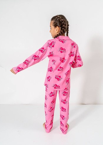 Diğer Pembe Barbie Baskılı Uzun Kollu çocuk Pijama takımı