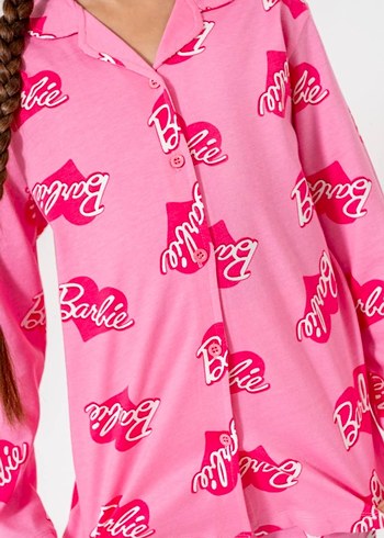 8 Yaş Beden Pembe Barbie Baskılı Uzun Kollu çocuk Pijama takımı