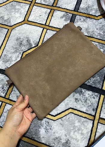 Diğer Fermuarlı Kahverengi Deri Kadın Clutch Çanta