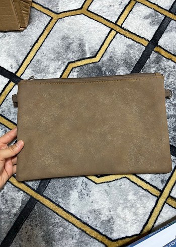 Fermuarlı Kahverengi Deri Kadın Clutch Çanta