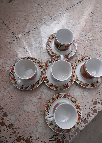 Renkli Geometrik Desenli 5 Fincan ve Tabak Seti - Görsel 5