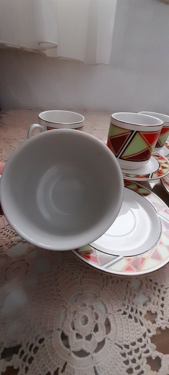 Renkli Geometrik Desenli 5 Fincan ve Tabak Seti - Görsel 3