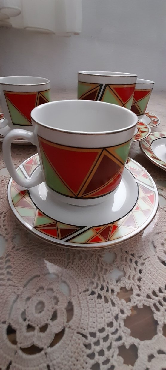 Renkli Geometrik Desenli 5 Fincan ve Tabak Seti - Görsel 2