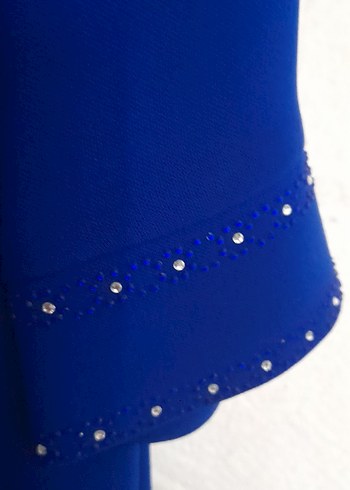 Uzun Kollu Mavi Kadın Abiye Elbise - Görsel 4