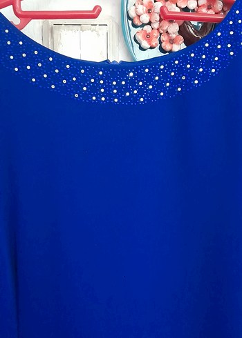 Uzun Kollu Mavi Kadın Abiye Elbise - Görsel 3