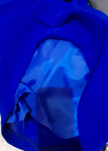 Uzun Kollu Mavi Kadın Abiye Elbise - Görsel 7