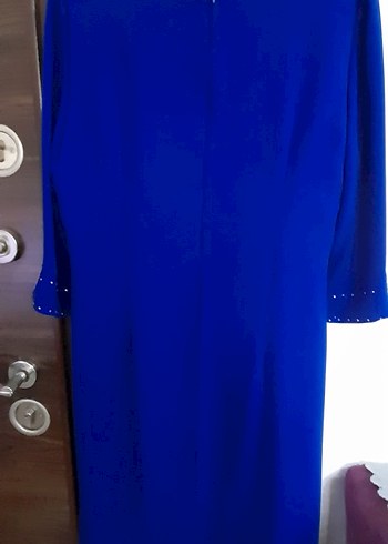 Uzun Kollu Mavi Kadın Abiye Elbise - Görsel 5