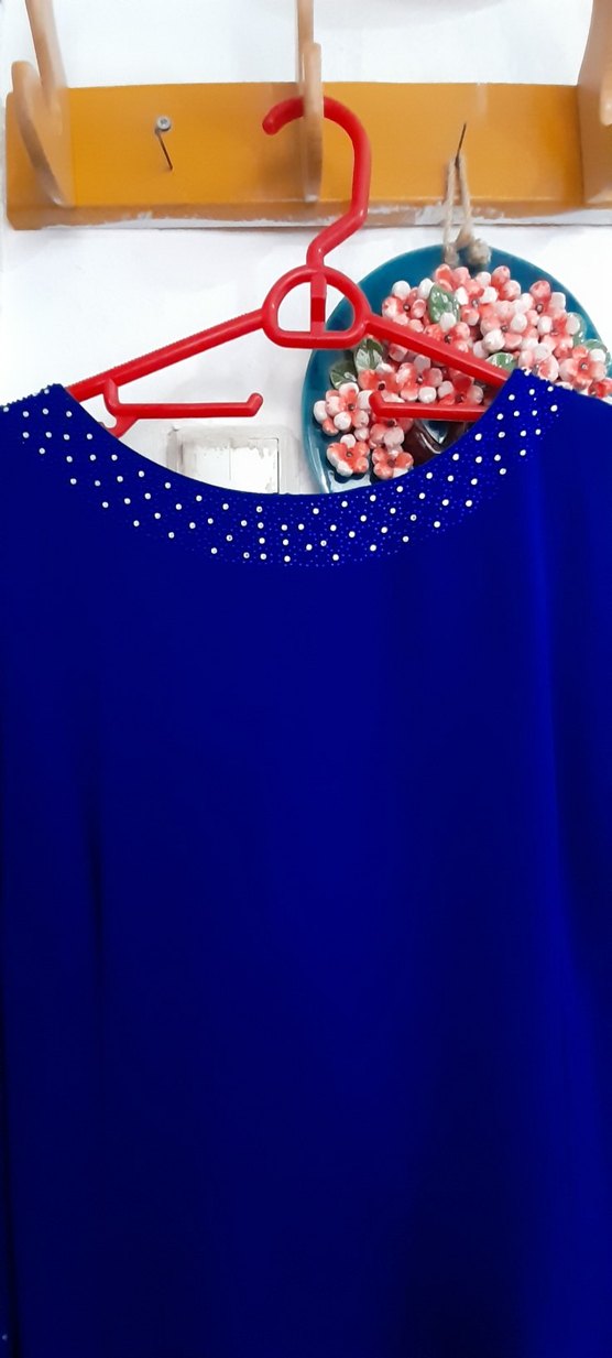 Uzun Kollu Mavi Kadın Abiye Elbise - Görsel 2