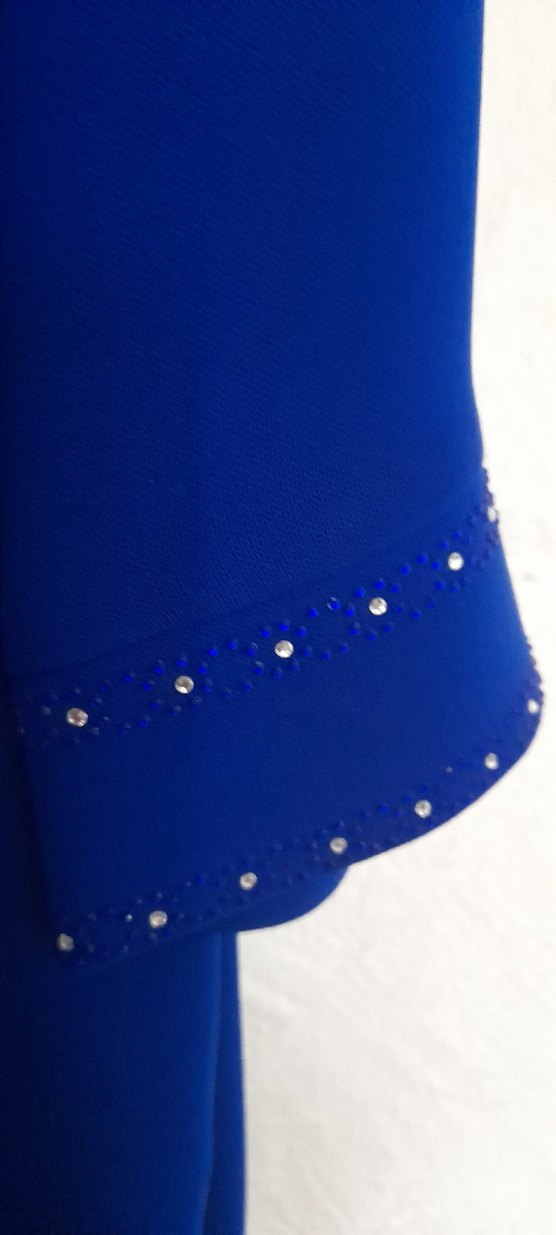 Uzun Kollu Mavi Kadın Abiye Elbise - Görsel 4