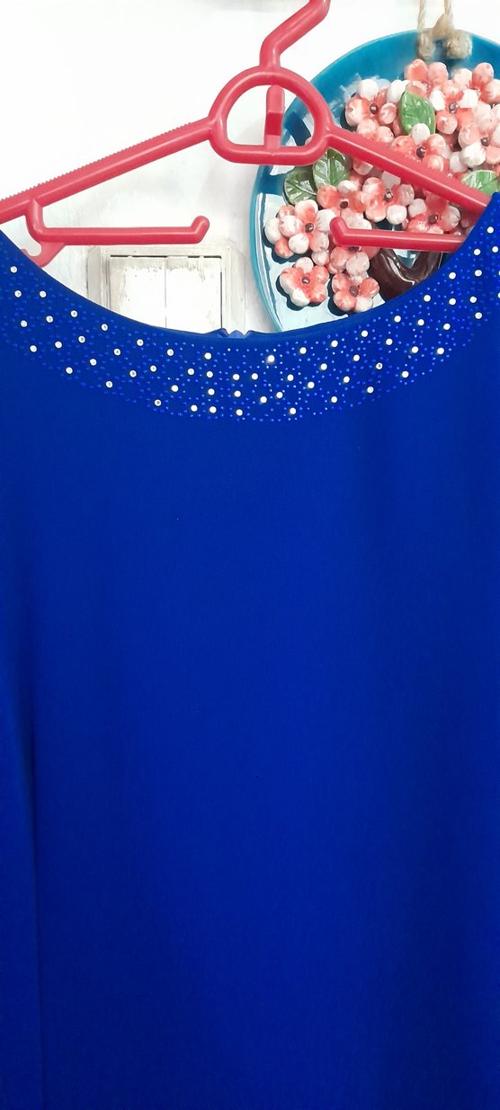 Uzun Kollu Mavi Kadın Abiye Elbise - Görsel 3