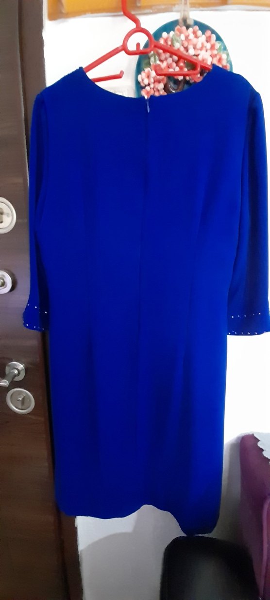 Uzun Kollu Mavi Kadın Abiye Elbise - Görsel 5