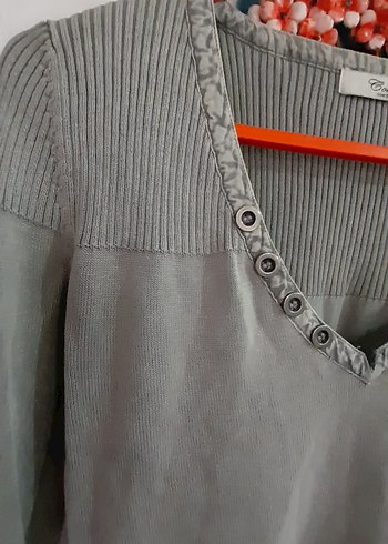 V Yaka Düğmeli Kadın Triko - Görsel 5