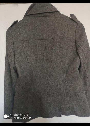 Düğmeli Gri Kısa Kadın Yün Kaban - Görsel 6