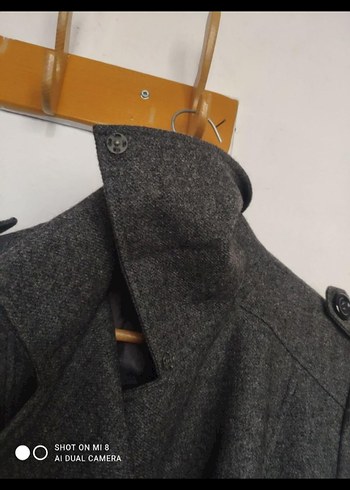 Düğmeli Gri Kısa Kadın Yün Kaban - Görsel 5