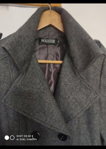 Düğmeli Gri Kısa Kadın Yün Kaban - Görsel 8