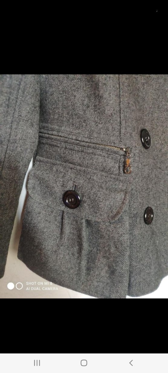 Düğmeli Gri Kısa Kadın Yün Kaban - Görsel 2