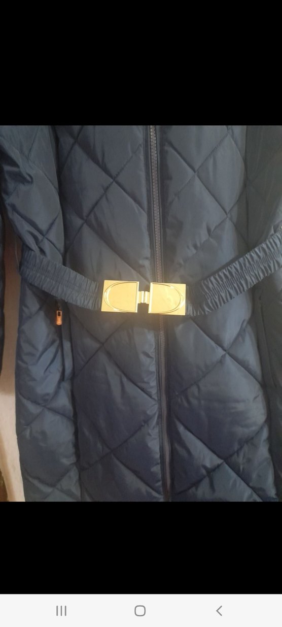 Kemerli Uzun Lacivert Kadın Kışlık Mont - Görsel 2