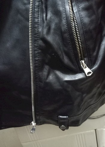 Siyah Kemerli Deri Biker Ceket - Görsel 3