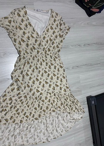 m Beden Önü kısa Arkası Uzun V Yakalı Bohem Midi Elbise