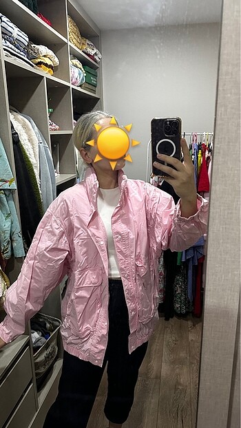xs Beden pembe Renk Mavi jean pembe yağmurluk