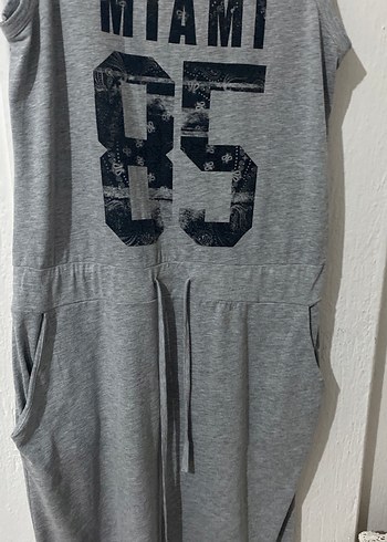 Gri Baskılı Kemerli Hamile Tulum - Görsel 3