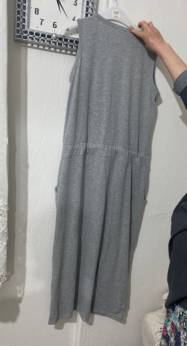 Gri Baskılı Kemerli Hamile Tulum - Görsel 5