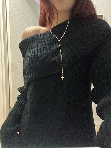 Sheinside shein açık omuzlu siyah kazak