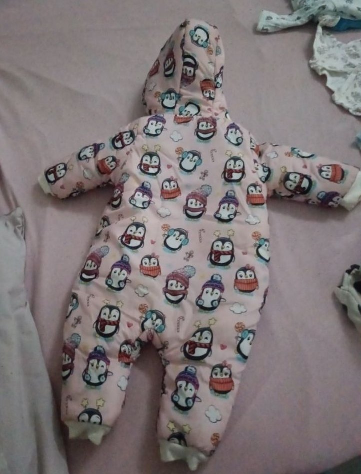 9-12 ay Kapüşonlu Pembe Desenli Bebek Tulumu - Görsel 3