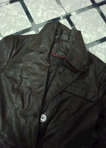 Kahverengi Uzun Deri Kadın Ceket - Görsel 3